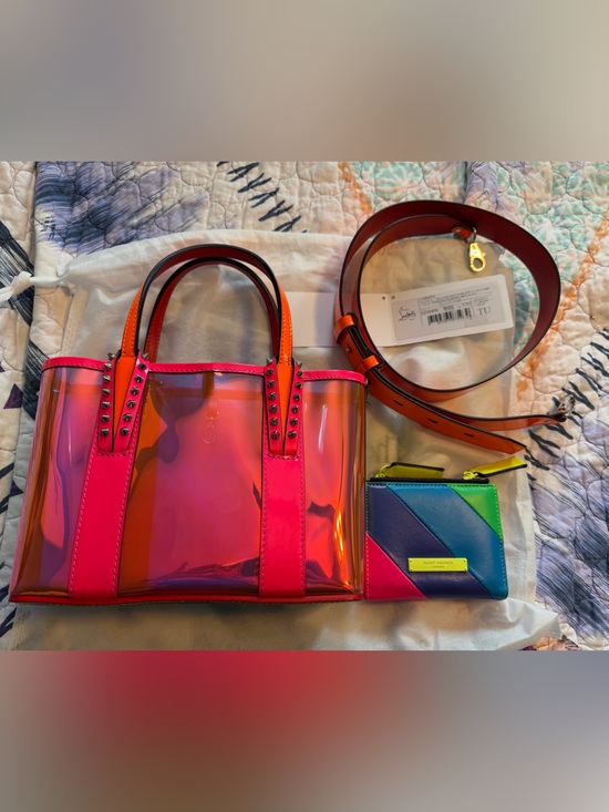 Christian Louboutin Handbags - Christian Louboutin Iridescent Pink and Orange Tote with Studded Trim